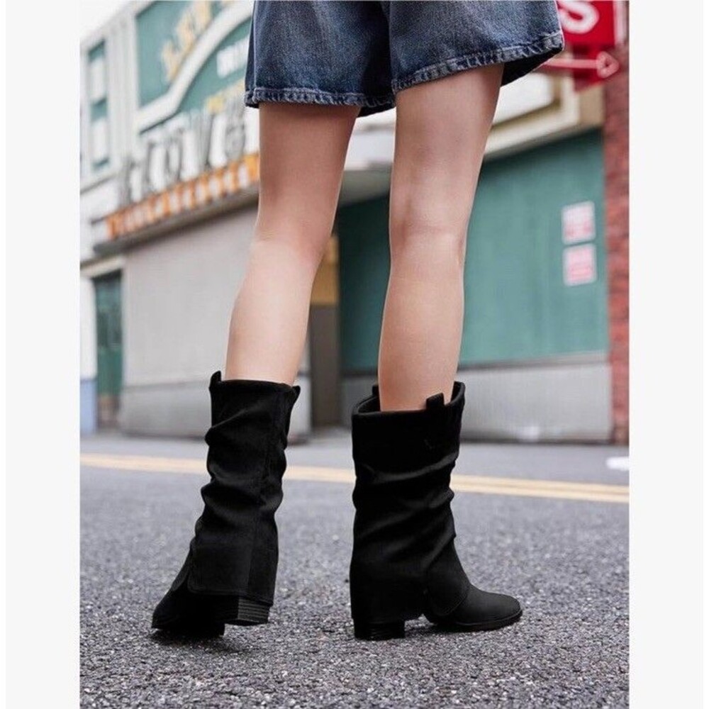 Coutgo Womens Fold Over Mid Calf BootsSlouchy Poi Black Size 6 NWB - Picture 6 of 17
